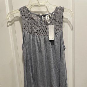 Others Follow Gray Top, cutout details, back slit, optional tie at base, S, NWT